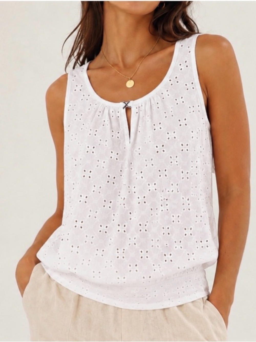 White Eyelet Sleeveless Tank Top